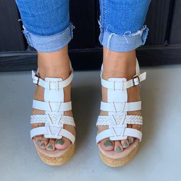 NIB Miles Vintage White Cork Platform Wedge Sandal - Picture 2 of 6